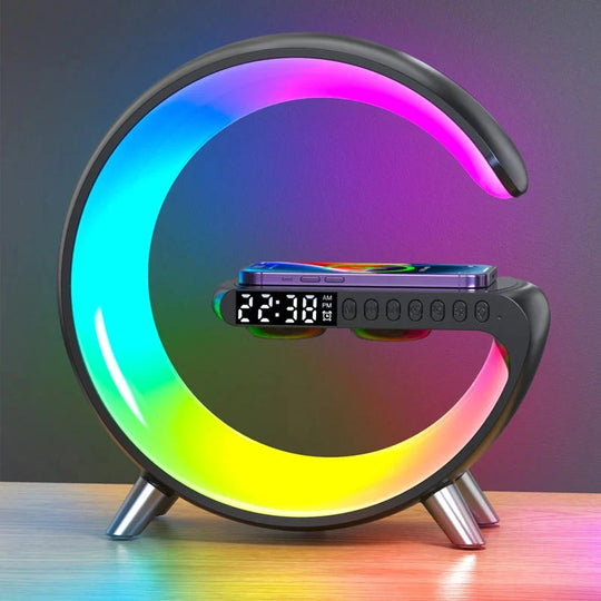 Multifunctional Wireless Charger Alarm Clock Speaker APP Control RGB Night Light Charging Station